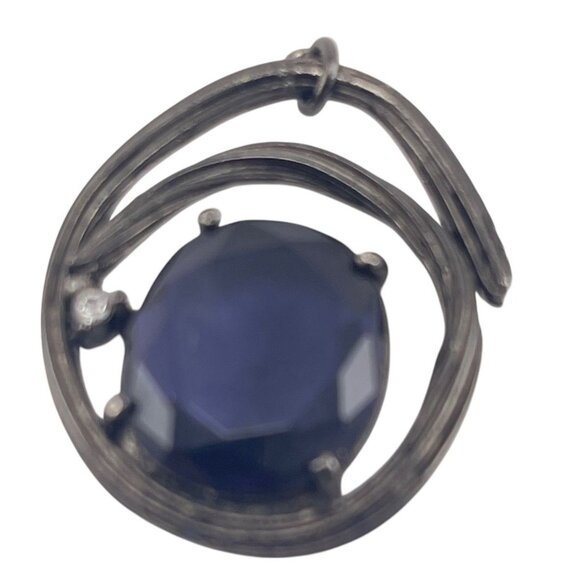 Gerard Yosca Signed Designer Circle Pendant With Blue Faceted Stone Swirl Design - Picture 7 of 9